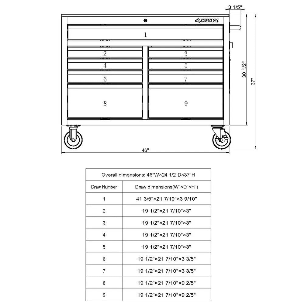 46-in W x 24.5-in D 9-Drawer Mobile Workbench with Hardwood Top and Power Station  Gloss Black