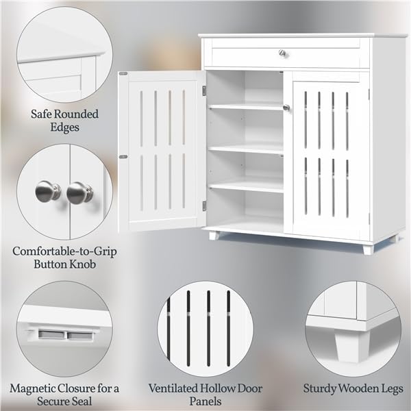 Yaheetech Shoe Cabinet, 4-Tier Shoe Storage Cabinet with Drawer & Adjustable Shelves, Wooden Shoe Rack Organizer with Louvered Doors for Entryway, Hallway, Closet, Living Room, White
