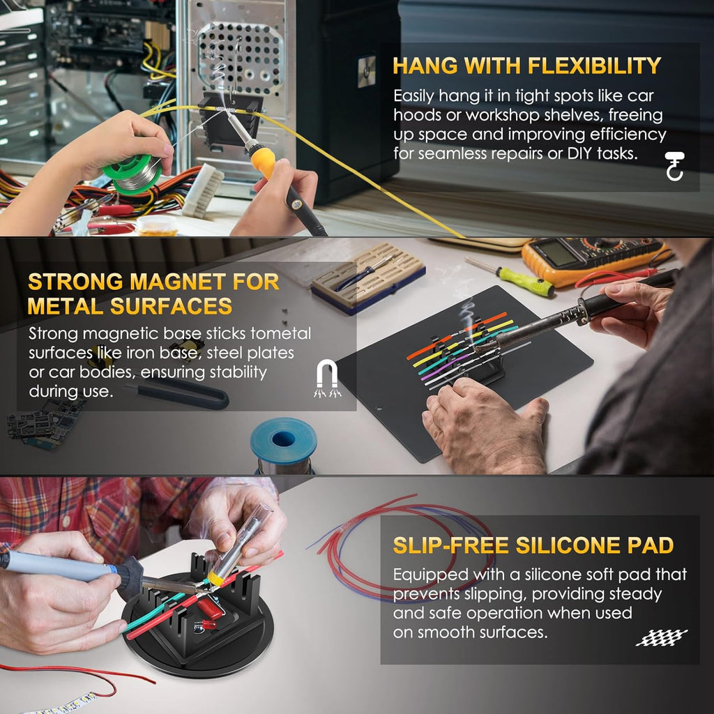 Helping Hands Soldering Station with Heavy-Duty Steel Base, Non-Slip Silicone Pad, 10+ Magnetic Accessories Kit, 10X 5X Magnifying Lamp, Third Hand Soldering Tool for Craft PCB Jewelry Making Modeling