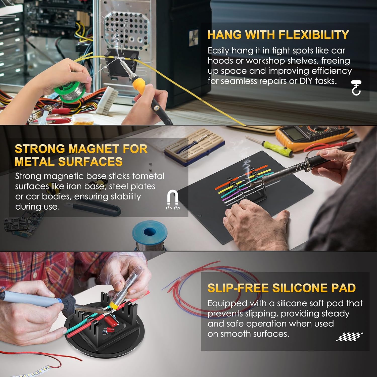 Helping Hands Soldering Station with Heavy-Duty Steel Base, Non-Slip Silicone Pad, 10+ Magnetic Accessories Kit, 10X 5X Magnifying Lamp, Third Hand Soldering Tool for Craft PCB Jewelry Making Modeling
