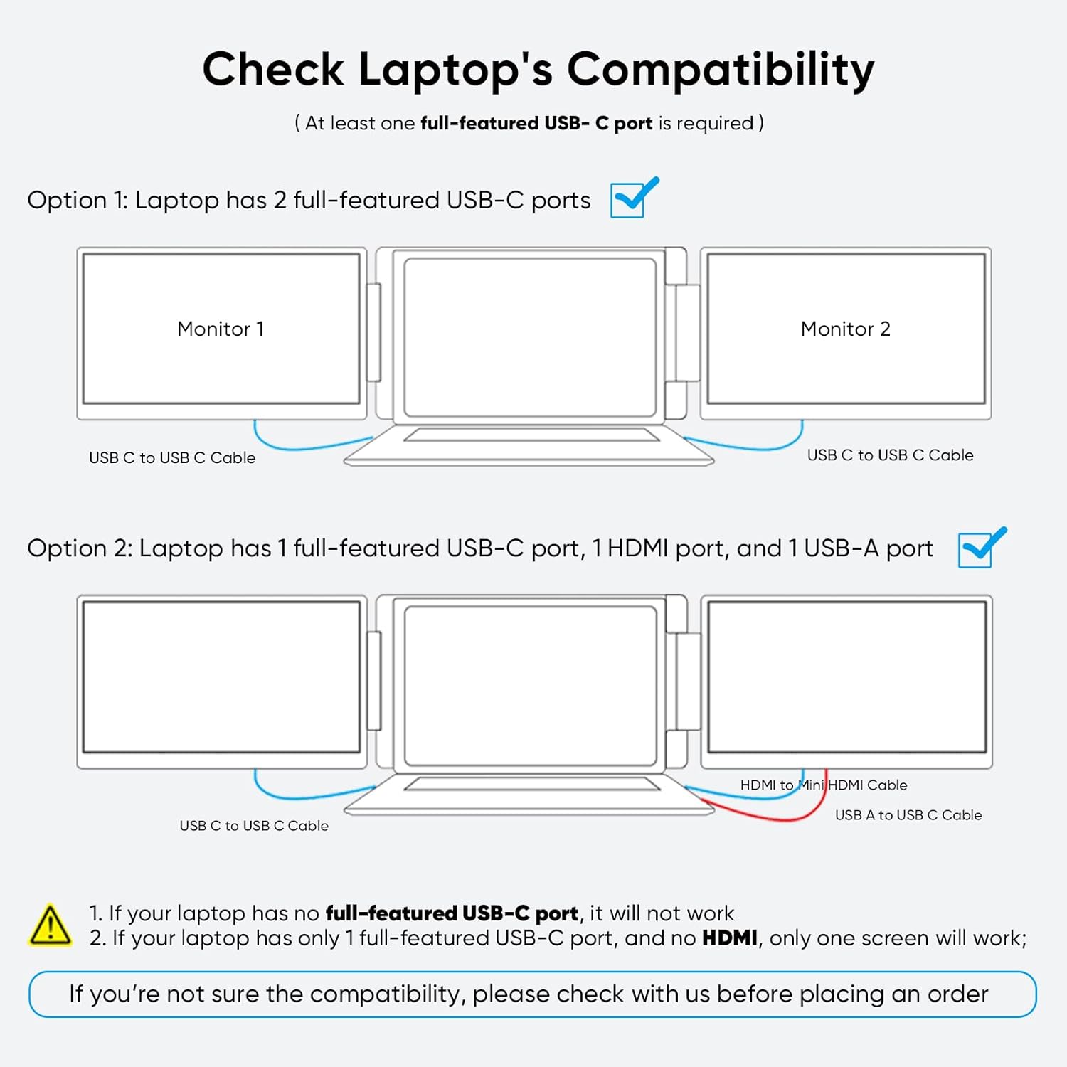 Laptop Screen Extender  FHD 1200P 16:10 IPS Portable Monitor for Laptops 12~16.2 inch  14" Triple Screen Laptop Monitor Extender Display  Plug & Play with USB-C HDMI for Windows/MacBook/Switch/PS5