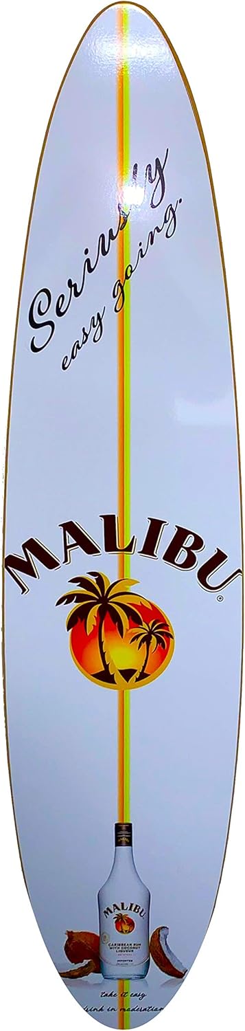 Malibu Rum Surfboard Wall Decor - 46.5 in x 11 in x 1/2 in (Indoor use only).