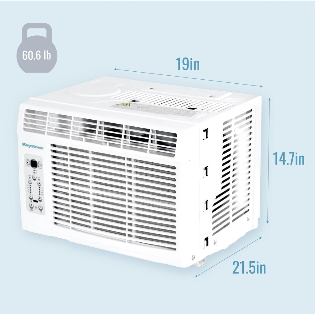 Keystone 8,000 BTU Window Air Conditioner with 3,500 BTU Supplemental Heating, 115V, Window AC Unit with Supplemental Heat for Bedroom, Living Room, Small-Medium Rooms up to 350 Sq.Ft.