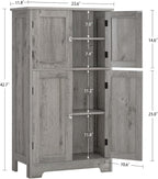 TEENFON Bathroom Floor Storage Cabinet, Freestanding Bathroom Storage Unit with 2 Adjustable Shelves & 4 Doors, 11.8 x 23.6 x 42.7 Inches, Grey