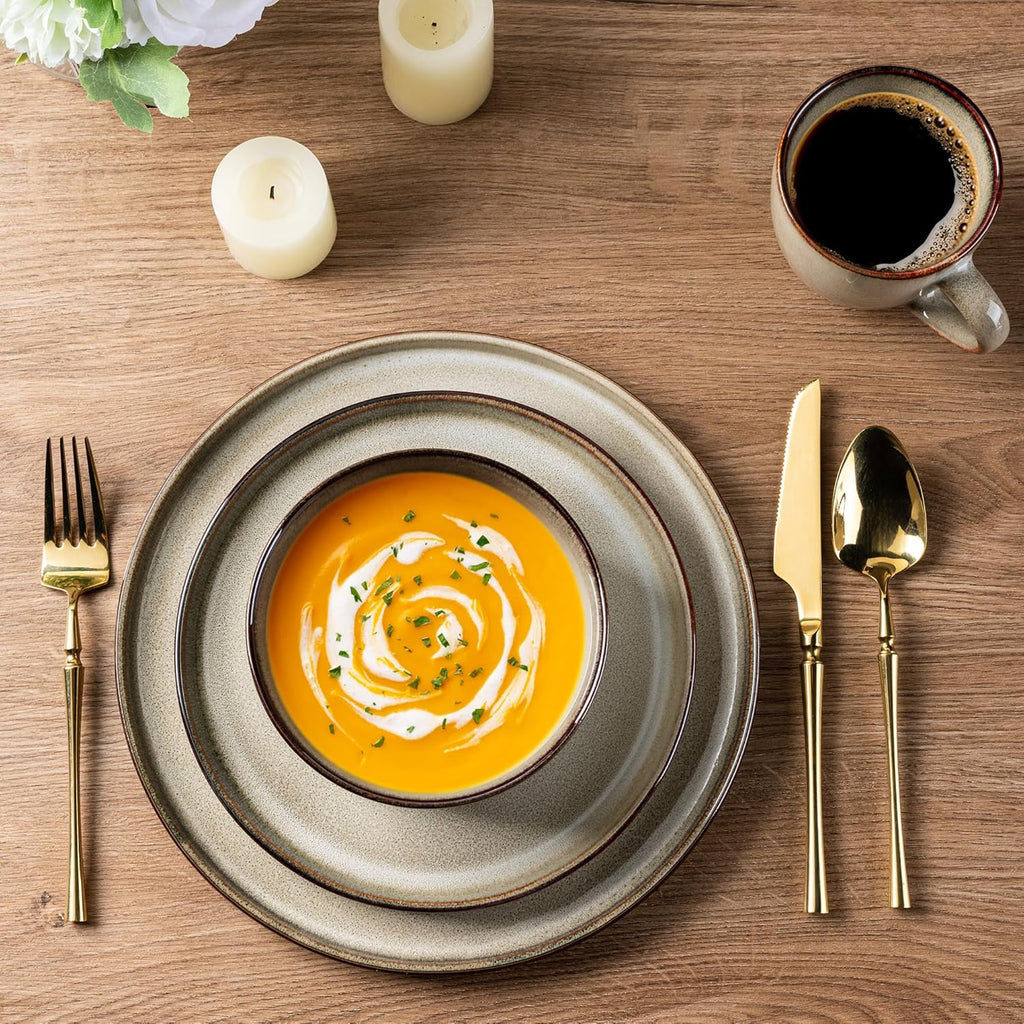GBHOME Dinnerware Sets for 6, 18 Pieces Stoneware Plates and Bowls Sets, Scratch Resistant Dishes, Dishwasher & Microwave Safe, Reactive Glaze