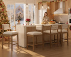 26.5'' Tall Bar Stools Set of 2 Modern Counter Stools with Backs Beige Linen Upholstered Bar Height Chairs Counter Height Island Stools with Wood Frame Farmhouse Wooden Barstools for Kitchen Island