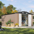 Aoxun 10 x 12FT Outdoor Storage Shed with Double Hinged Large Door Utility Garden Shed with Lockable Door & Sloped Roof Metal Sheds Outdoor Storage for Garden  Backyard  Patio and Backyard  Brown