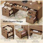 63" Executive Desk with 5 Drawers, Farmhouse Home Office Desks with 2 Storage Cabinet and Keyboard Tray, Large Boss Desk with Privacy Panel, Modern Table with Open Shelf and File Drawer