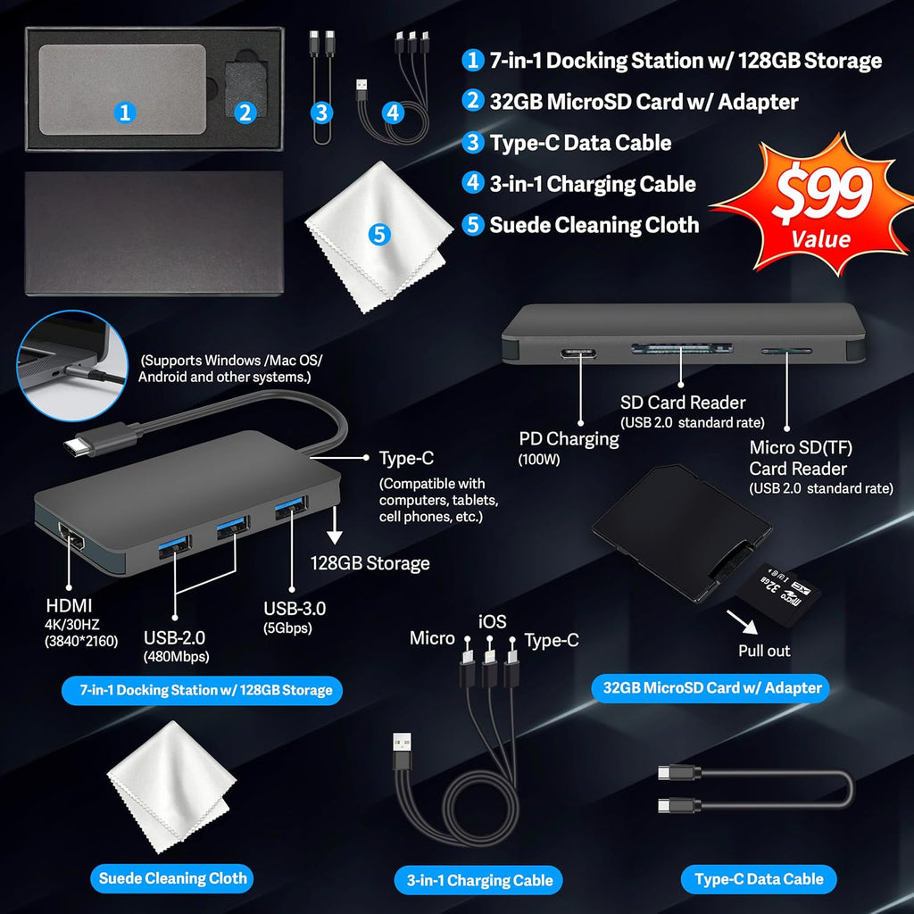 HP Stream 14" HD BrightView Laptop  Intel Celeron N150  16GB RAM  288GB Storage (128GB UFS + 160GB Docking Station Set)  Intel UHD Graphics  720p Webcam  Wi-Fi  1 Year Office 365  Win 11 S  Silver