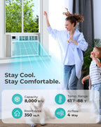 Window Air Conditioner, 8000 BTU Window AC Unit, Cool Rooms up to 350 Sq.Ft., 6-in-1 Modes,24H Timer, Energy Saving, Remote Control, Perfect for Bedroom, Apartment, Living Room, Office