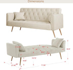 Anwick 72''Modern Velvet Sofa Bed Futon,Convertible Folding Sleeper Couches with 3 Adjustable Backrests,Tufted Recliner Love Seat Golden Chrome Legs for Living Room Apartment Home Office (Beige)