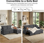 82" L Shaped Sleeper Sofa Bed: Sectional Sleeper Couch with Pull Out Bed, Storage Chaise, USB Charging, 3 Seat Sectional Sofa Bed for Living Room (Linen Fabric, Dark Grey)