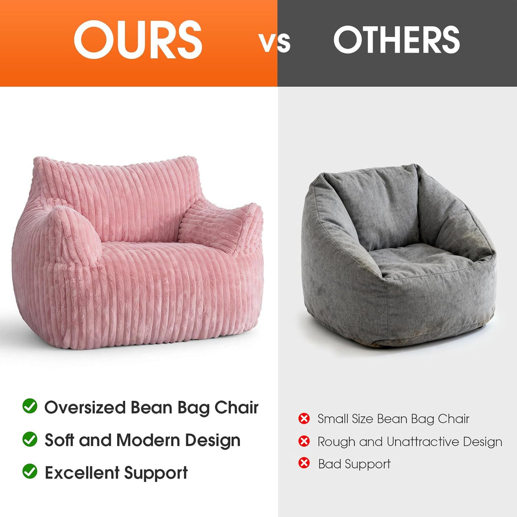 Giant Bean Bag Chair, Oversized Plush Comfy Bean Bag Sofa for Adults and Kids with Armrests, Memory Foam Mini Couch Single Lounges for Living Room, Bedroom & Game Room(Pink)