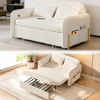 3-In-1 Convertible Sofa Bed with USB Ports, Pull Out Couch for Living Room Teddy Suede Fabric, Loveseat Sleeper Sofa with Side Pockets, 2 Pillows, Hide a Bed Couches for Small Spaces（US Fast Arrival）
