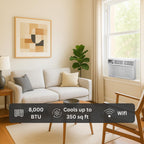 Vtronix Classic America 8000 BTU WiFi Enabled, Alexa Ready, Energy Savings - Window Mounted Air Conditioners Unit (10.9 CEER 120 VAC), White, Cool Only