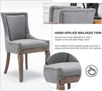 Modern Dining Chairs Set of 6, Fabric Upholstered High Back Chairs with Nailhead Trim and Curved Solid Wood Legs, Sillas de Comedor Accent Chairs for Dining Room, Gray