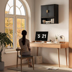 INNOD Bathroom Wall Cabinet, Wall-Mounted Medicine Cabinet with Adjustable Wood Shelf & Doors, Floating Bathroom Cabinet Over Toilet for Laundry Room & Kitchen & Living Room (Black)