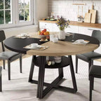 GarveeHome 47 Inch Round Dining Table for 4-6, Farmhouse Pedestal Kitchen Table with Storage Shelf, Space-Saving Circle, for Kitchen, Dining Room, Living Room, Apartment, Table Only- Natural & Black