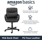 Amazon Basics Office Task Chair with Adjustable Height, 360° Swivel, Padded Armrests, Mid-Back, Rolling, 275 Pound Capacity, 24.2"D x 24"W x 34.8"H, Black Faux Leather