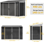 DWVO 8x4 FT Outdoor Weatherproof Storage Shed  Secure Metal Bike Shed w/Lockable Entry  Garden Storage Solution for Lawn Equipment  Tools  Waste Bin  Dark Gray