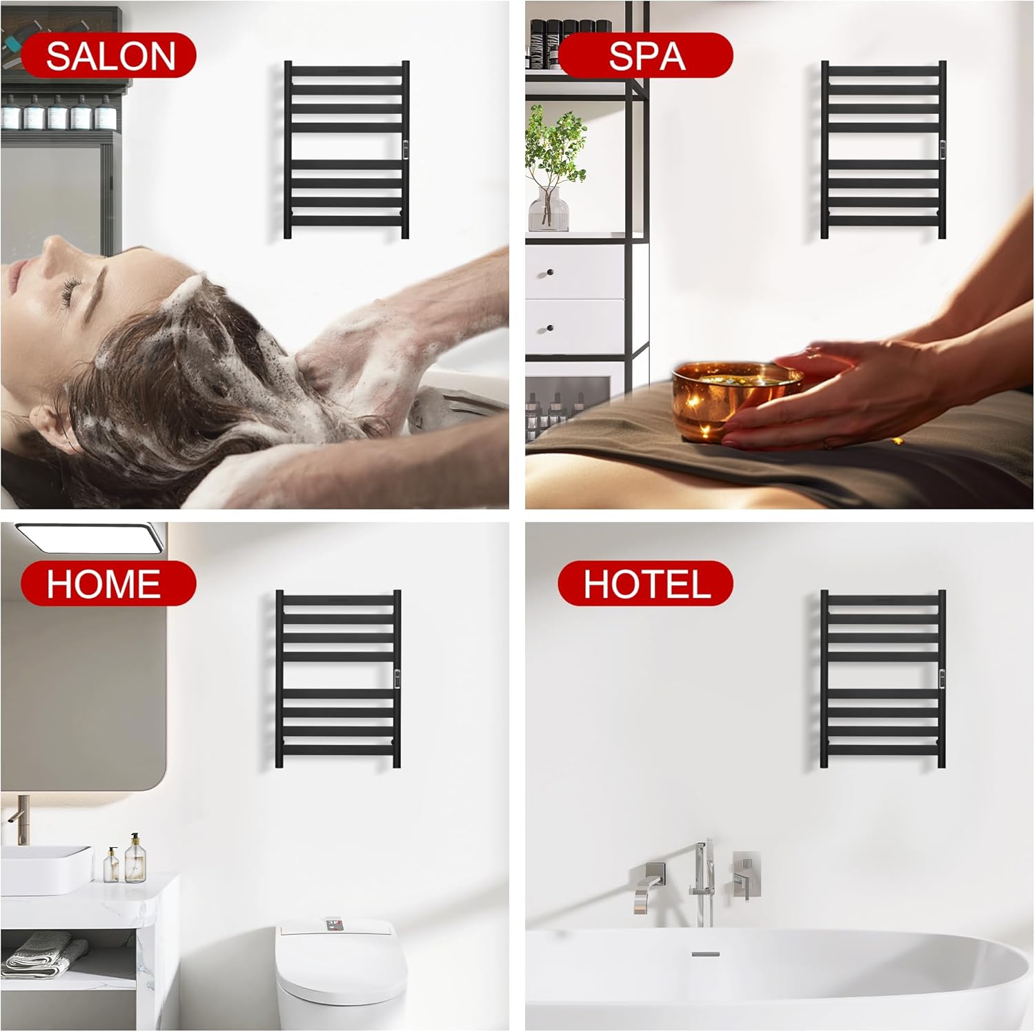 Heated Wall Mounted Electric Towel Warmer Rack,Timer & Temperature Control, 8 Bar Stainless Steel Towel Heater for Bathroom (Black, 8 Bars)