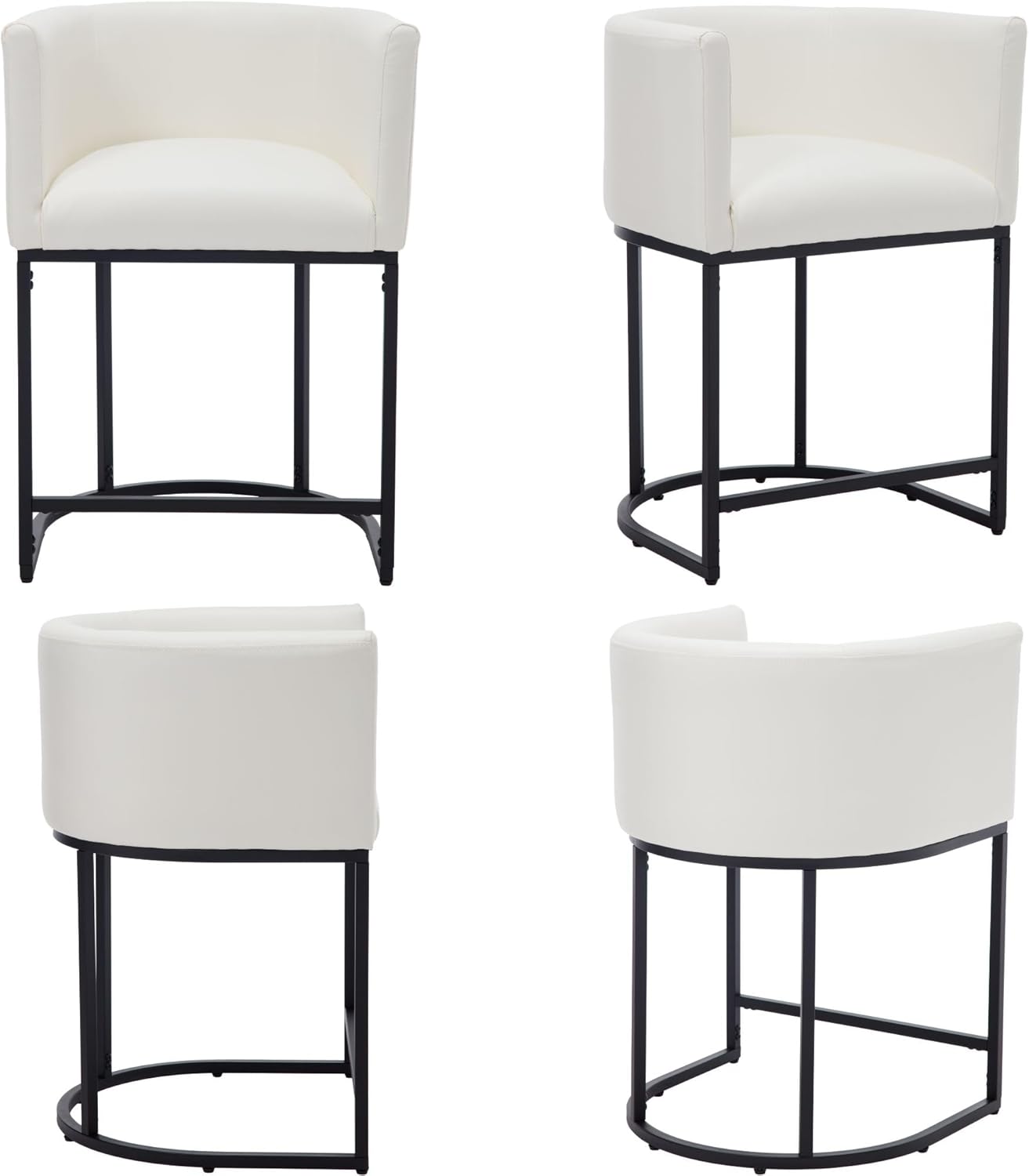 Modern Counter Height PU Leather Upholstered Bar Stools Set of 3, 24" Kitchen Counter Island Stools Bar Chairs with Black Metal Frame, White