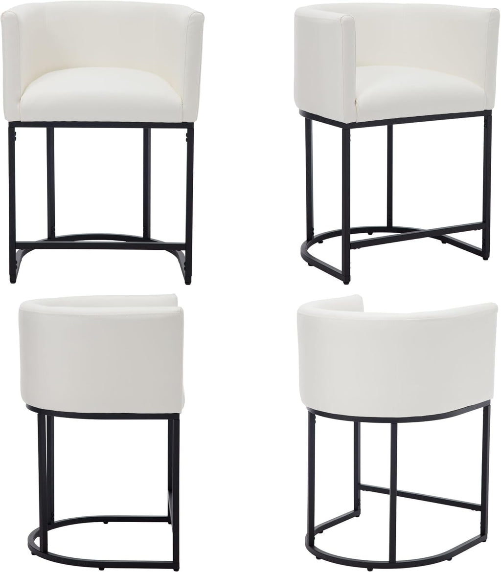 Modern Counter Height PU Leather Upholstered Bar Stools Set of 3, 24" Kitchen Counter Island Stools Bar Chairs with Black Metal Frame, White