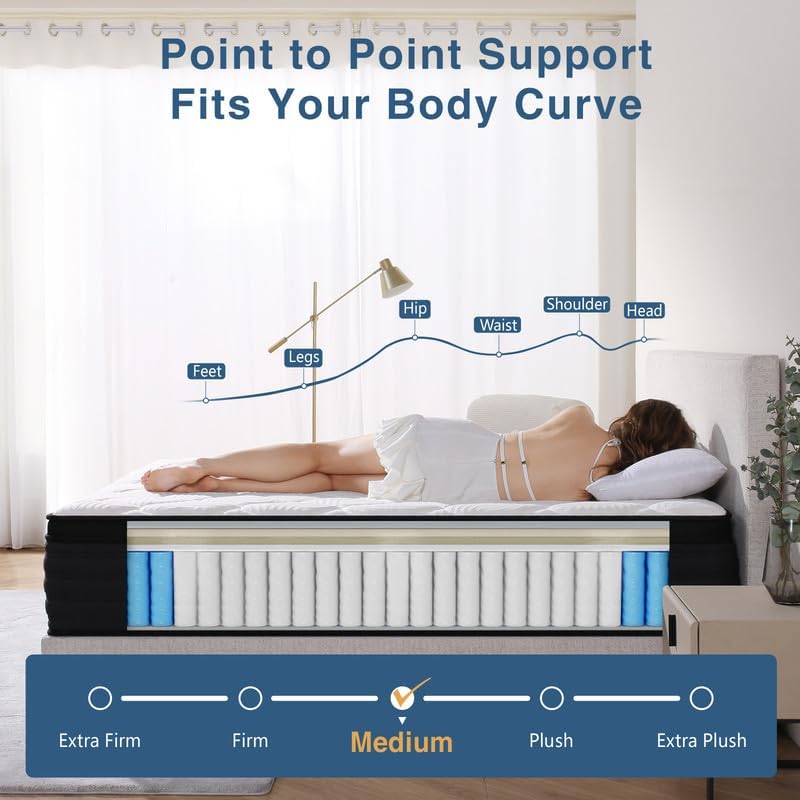 King Size Mattress, 12 Inch Hybrid Memory Foam King Mattress in a Box, Individual Pocket Spring, Medium, CertiPUR-US