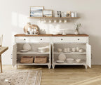 WAMAPT Buffet Cabinet with 8 Doors and 4 Drawers, Large Coffee Bar Table Wood Kitchen Storage Cabinets, Modern Farmhouse Sideboard Credenza for Dining Room, Off White, 136 inch