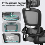 TRALT Office Chair Ergonomic Desk Chair, 330 LBS Home Mesh Office Desk Chairs with Wheels, Comfortable Gaming Chair, High Back Office Chair for Long Hours (Dark Grey)