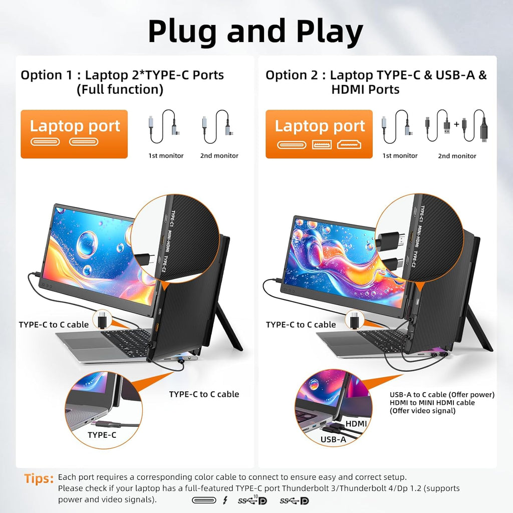 ZUMWALT Laptop Screen Extender  14" Triple Portable Monitor for Laptop  1080P FHD Screen Extender Monitors for 13"-16.5"  Monitor Extender for MacOS/Windows/Chrome (Built-in Speakers)