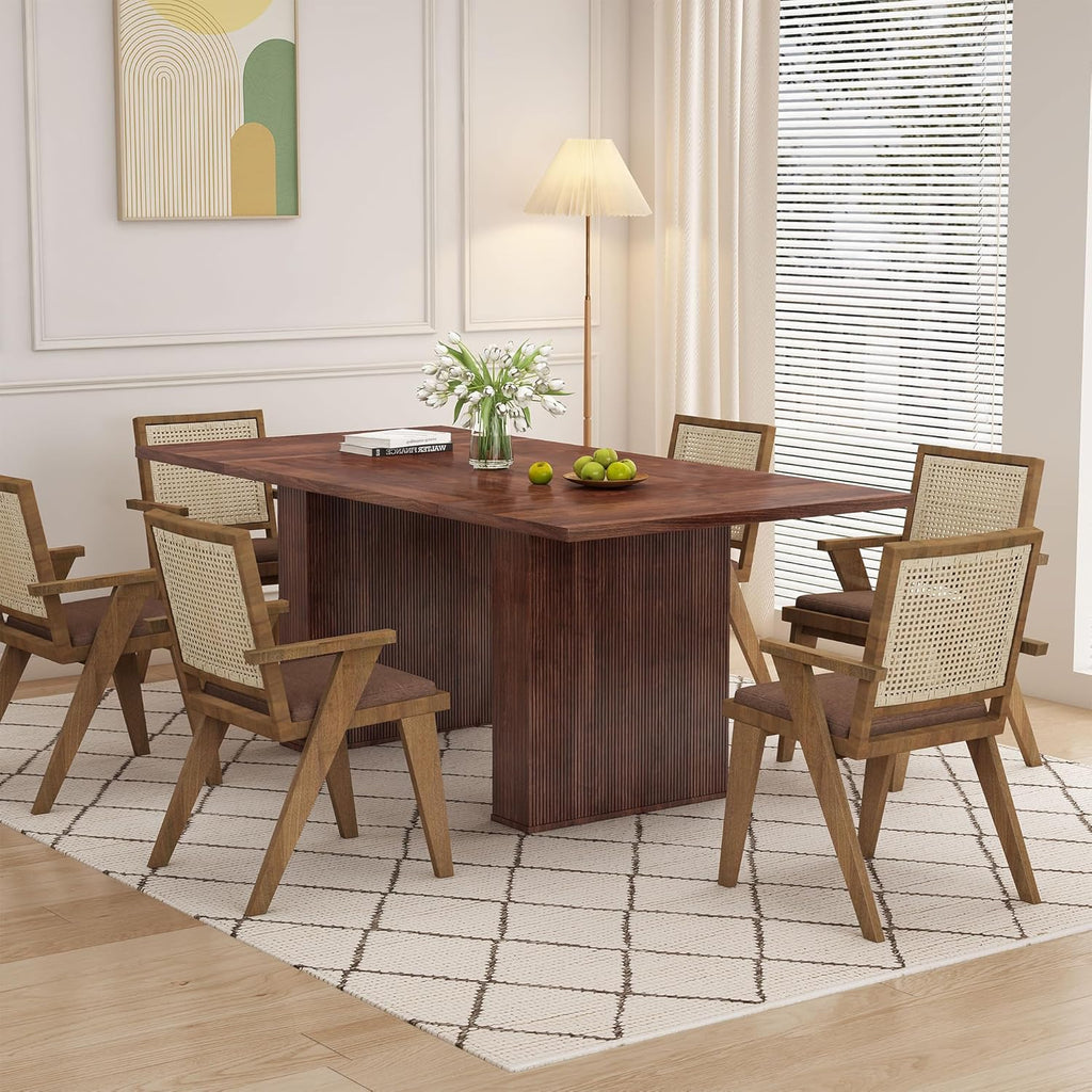 78 Inch Rectangular Dining Table for 6 to 10, Farmhouse Fluted Dining Kitchen Table, Modern Wood Long Dining Table for Kitchen Living Room, Walnut
