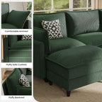 Apicizon 108" Cloud Couch Sectional, 3-Seat Deep Cloud Sofa with Ottoman, Modern U Shape Sectional Sofa Corduroy for Living Room, Apartment, Office, Green