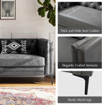 HULALA HOME 84" W Faux Leather Sofa Couch with Metal Legs, Button-Tufted 3-Seater Sofa, Mid Century Modern Contemporary Upholstered Couch for Living Room, Entertainment Area, Apartment,Grey