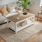 YESHOMY Farmhouse Coffee Table, Coffee Tables for Living Room, Farmhouse Square Coffee Table with Storage, Couch Table, Small Tables for Small Spaces, Gray & White