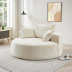 Oversized Round Chaise Longue Chair Indoor, Modern 55-inch Upholstered Chenille Deep Seat Circle Single Cloud Lounge Floor Sofa Chair for Living Room, Bedroom Apartment, Beige