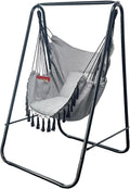 Hammock Chair with Stand,Heavy-Duty Hammock Stand with Large Indoor Swing,MAX Load 500 LBS,Hanging Chair with Stand for Indoor Outdoor,Swing Chair with 2 Cushions Included(Grey)