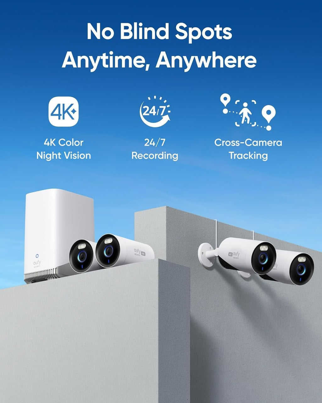 eufy Security eufyCam E330 (Professional) -Cam Kit  4K Outdoor Security Camera System  24/7 Recording  Plug-in  Wi-Fi NVR  Face Recognition AI  10CH  Local Storage (Renewed)
