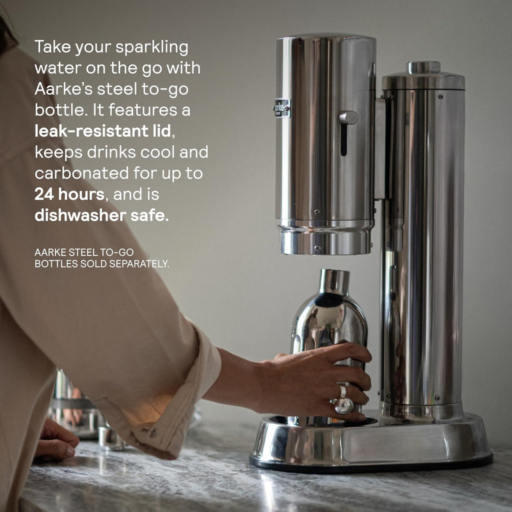 Aarke Carbonator Pro, Sparkling & Carbonation Water Machine, Stainless Steel with Glass Reusable Bottle Volume 800 mL/27 fl oz (Sand)