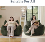 Gericco Giant Plush Bean Bag Chair for Adults with Armrests - Oversized Comfy Green Beanbag Lounge Lazy Floor Sofa Accent Chair for Living Room, Bedroom & Dorm, Cozy Fluffy Single Cloud Mini Couch