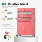 Greenvelly Tool Chest, 8-Drawer Rolling Tool Chest with Wheels, Detachable Top Tool Box, Assembled Tool Chest with Liner & Hooks, Rolling Tool Box for Garage, Workshop, Warehouse, Pink