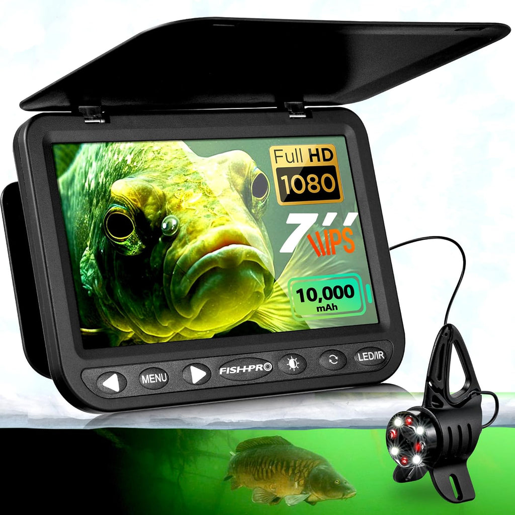 FishPRO® 2026 Upgrade NO.1 HD 1080P Underwater Fishing Camera 7'' IPS- w/10 000mAh (Ease to Use) Ice Fishing Camera Underwater  Fish Finder Camera for Ice Lake Boat Fishing w/USB-C  LED+IR  82ft