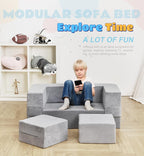 Elftopia Modular Kids Sofa,Toddler Couch Foam Armchair for Kids, Children Convertible Plush Sofa Play Set,Fold Out SofaBed(Grey)