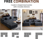 110" Modular Sectional Couch with 2 Movable Ottoman, Cloud Sofa Couches for Living Room, U Shaped Deep Seat Boneless Sofa,Luxury Corduroy Fabric, No Assembly Required Grey