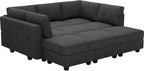 Belffin Modular Sectional Sleeper Sofa Couch with Storage Ottoman Convertible Sectional Couches for Living Room Terry Reversible Chaise. Dark Grey Sofa
