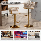 Gold Bar Stools Set of 3, Counter Height Bar Chairs with Low Back, Velvet Adjustable Height Barstools, 360° Swivel Bar Stools for Kitchen Island, Pub (Beige)
