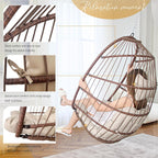 BULEXYARD Heavy-Duty Egg Swing Chair Without Stand, 350 Lbs Foldable Rattan Hanging Hammock with Cushion, All-Weather Basket Seat for Outdoor Patio Bedroom Pergola Tree or Ceiling Mount, Brown Tan