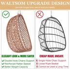 Indoor Hanging Chair with Stand for Bedroom, Hexagon Rattan Wicker Swing Egg Chair for Bedroom Porch Garden Patio Outdoor, Hammock Egg Swing Chair with Cushion,350LBS Capacity (Beige)