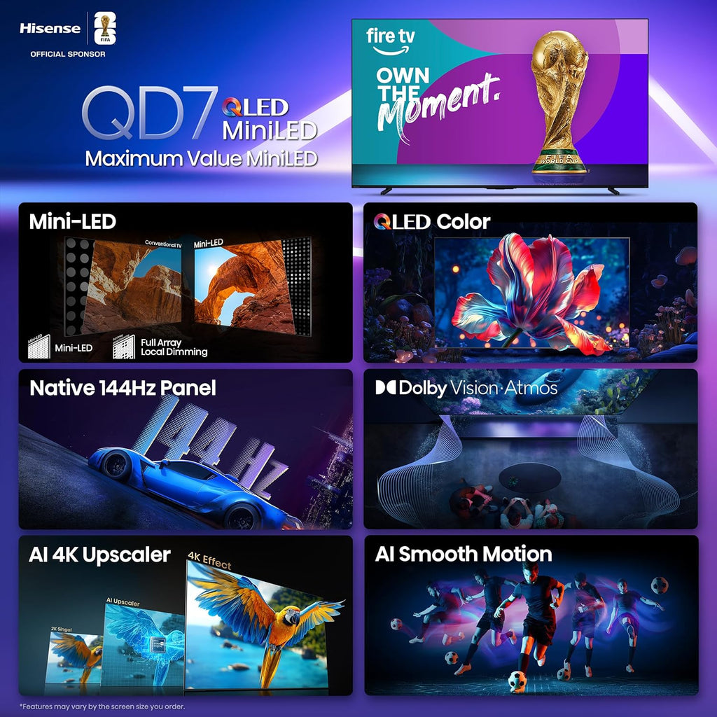 Hisense 75" QD7 Mini-LED 4K Smart Fire TV - QLED  144Hz  HDR10+  Dolby Vision/Atmos  Game Mode Pro  Alexa Built-in (75QD7QF)