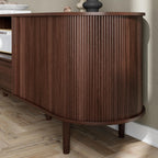 DHH 71" Fluted TV Stand with Power Outlet for TVs up to 80", TV Console with Adjustable Shelves and Sliding Door,Mid Century Modern Entertainment Center for Living Room,Bedroom (Walnut, 71Inch)